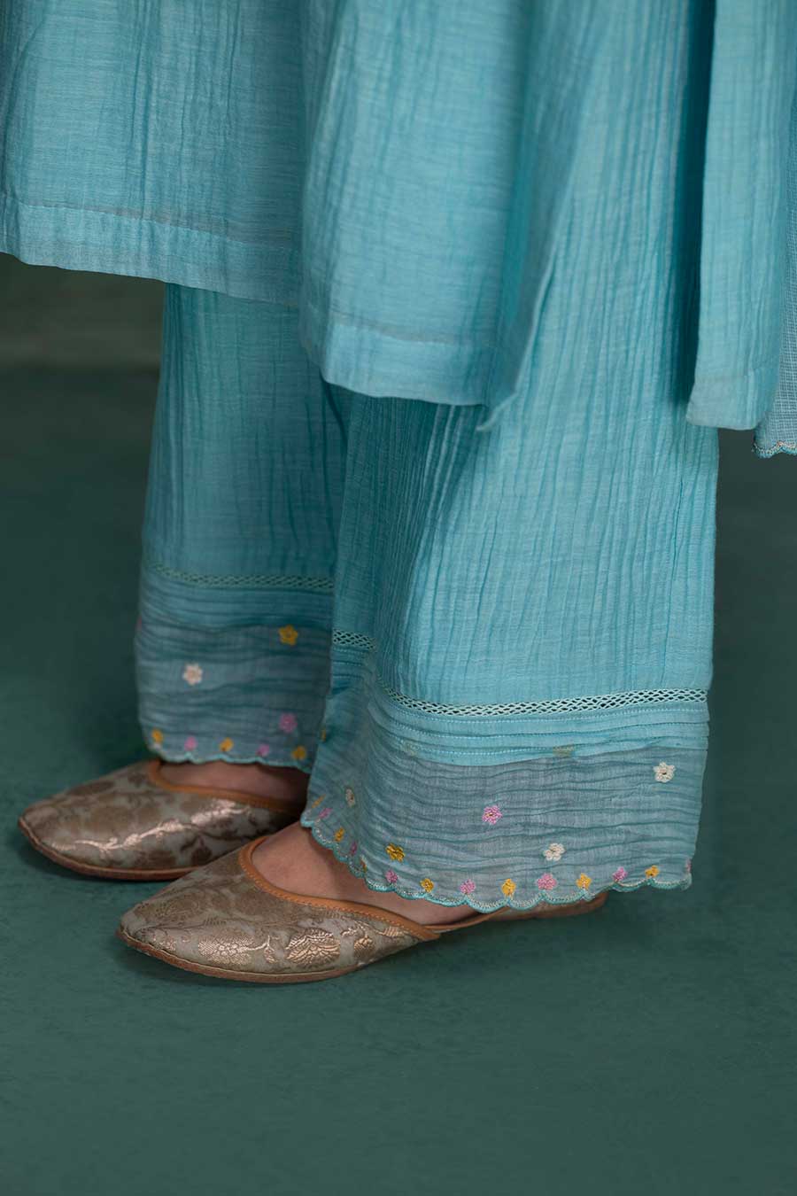Blue Chanderi Embroidered Kurta Set with Dupatta