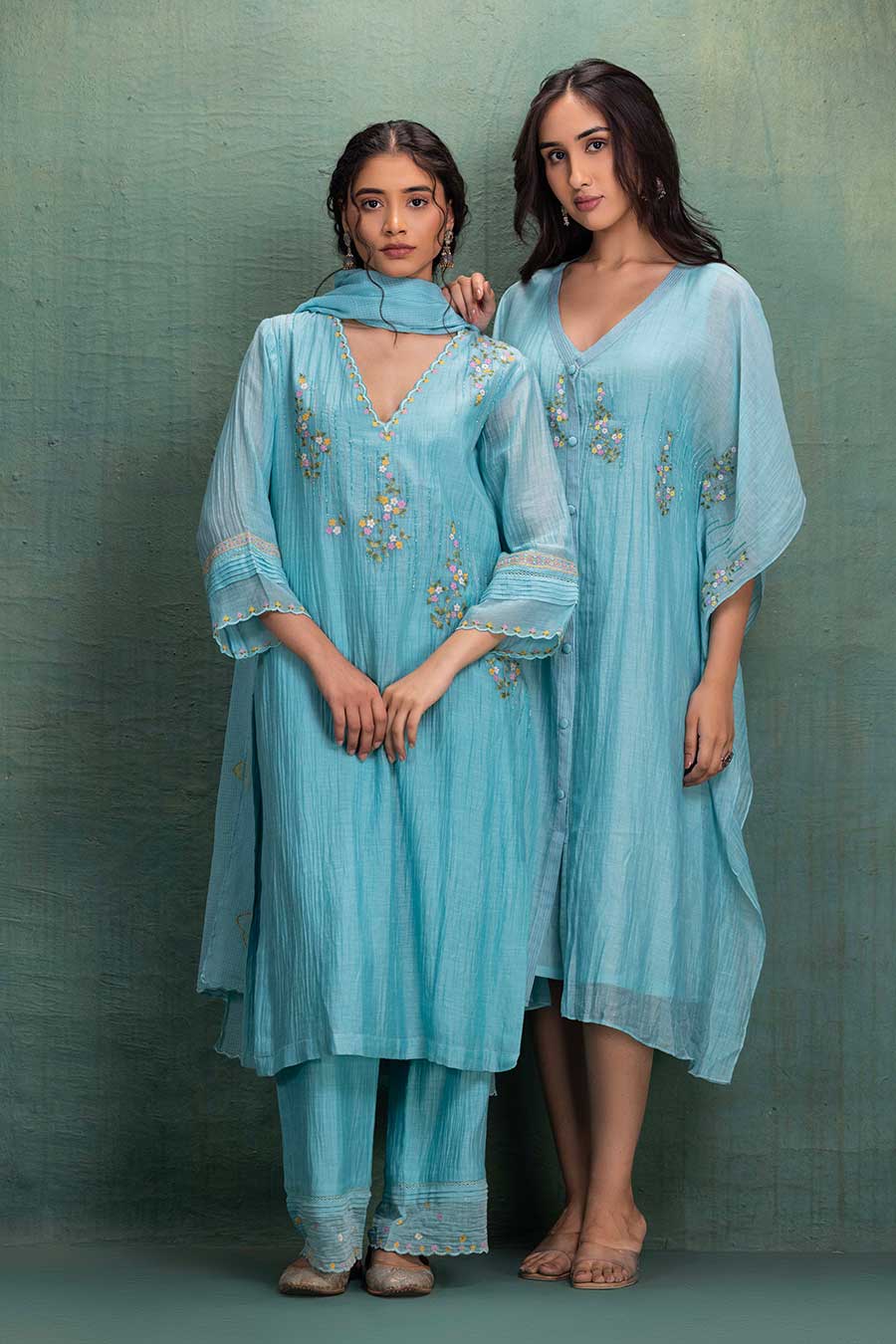 Blue Chanderi Embroidered Kurta Set with Dupatta