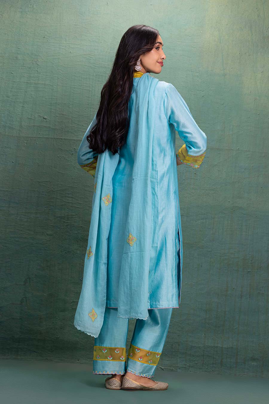 Blue Chanderi Embroidered Kurta Set with Dupatta