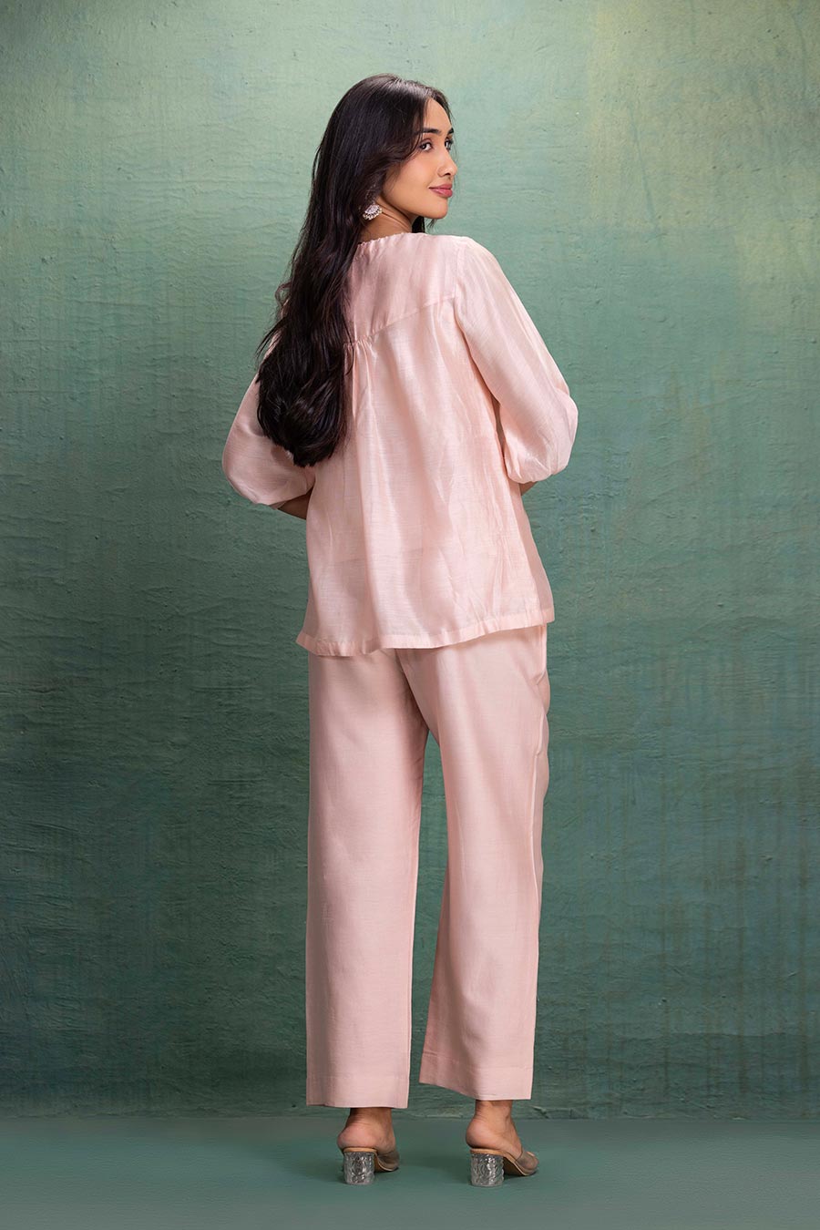 Pink Chanderi Embroidered Shirt Co-Ord Set