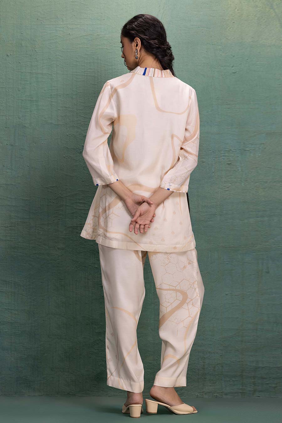 Cream Printed Cotton Silk Co-Ord Set