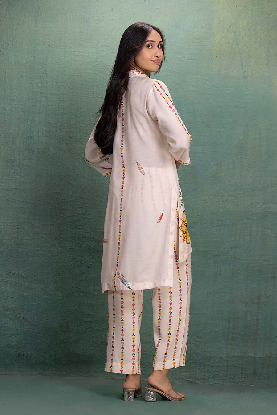 Cream Printed Cotton Silk Tunic Co-Ord Set