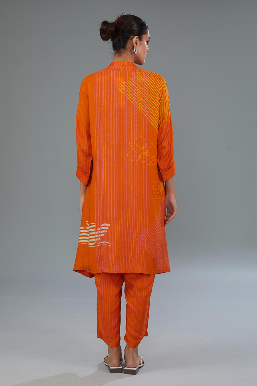 Orange Printed High-Low Tunic & Pant Set