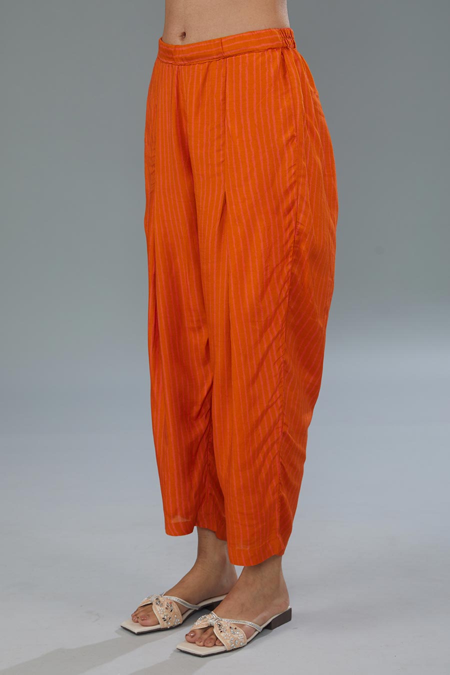 Orange Printed High-Low Tunic & Pant Set