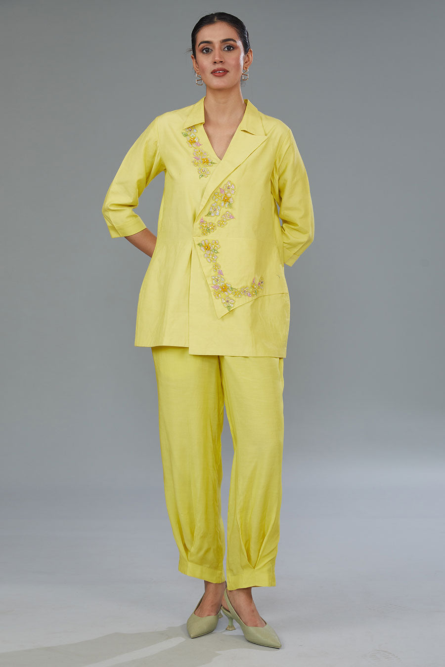 Yellow Embellished Top & Pant Co-Ord Set