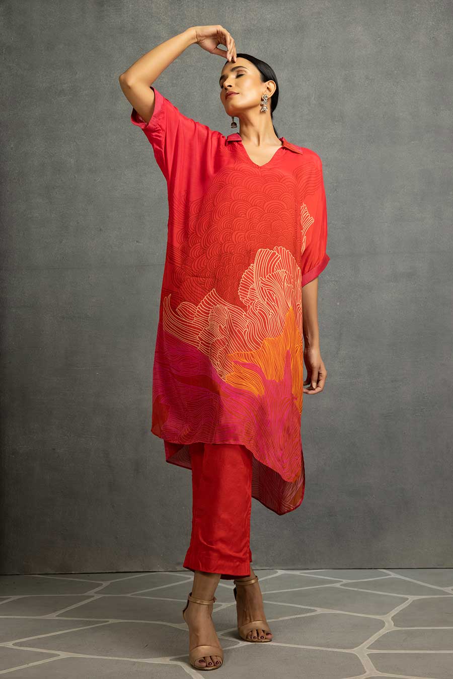 Red Printed Tunic & Pant Set
