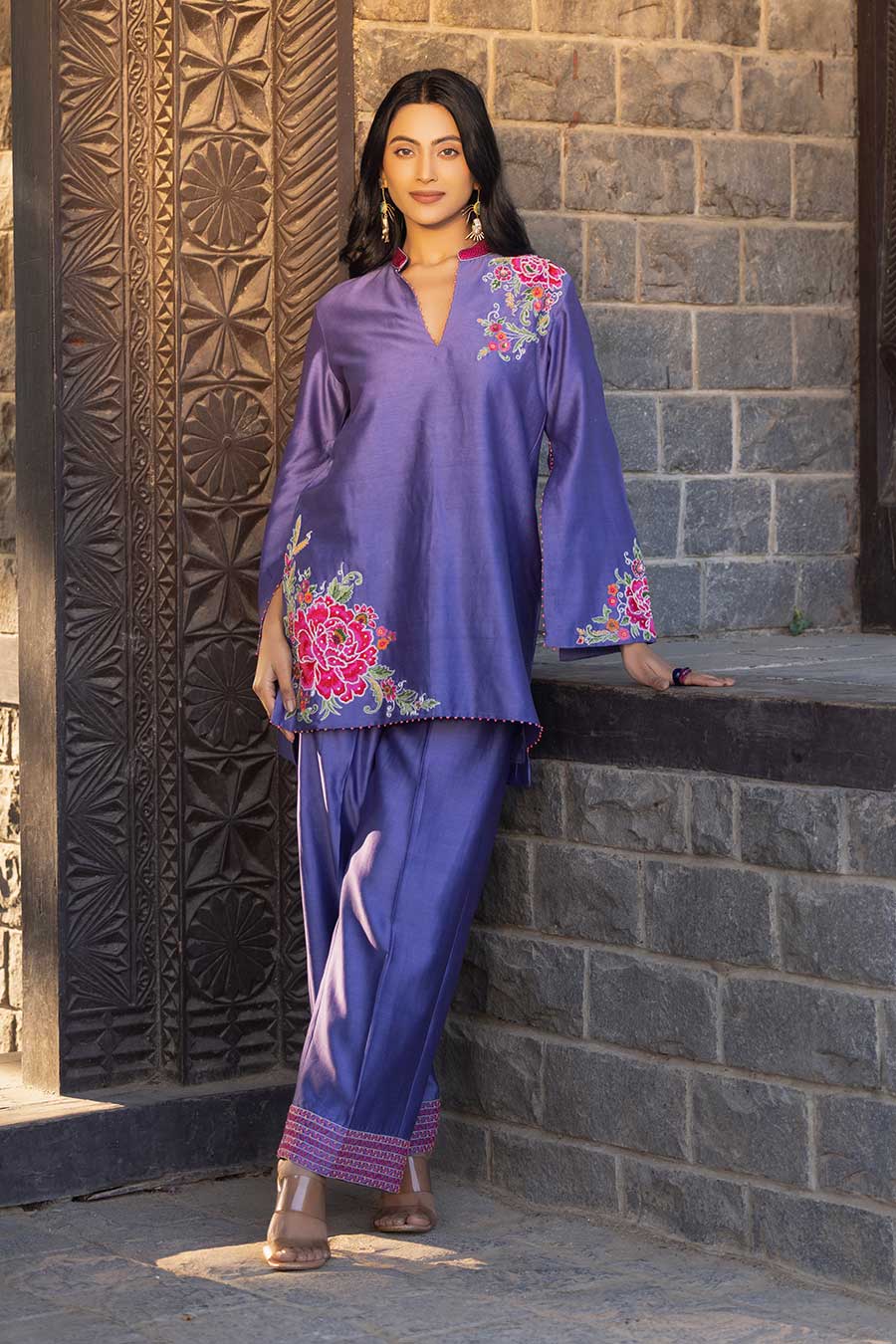Multi Colour Embroidered Tunic & Palazzo Fusion Women Co-Ord Set