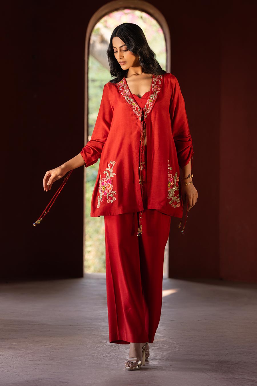 Rust Embroidered Shrug & Pant Co-Ord Set
