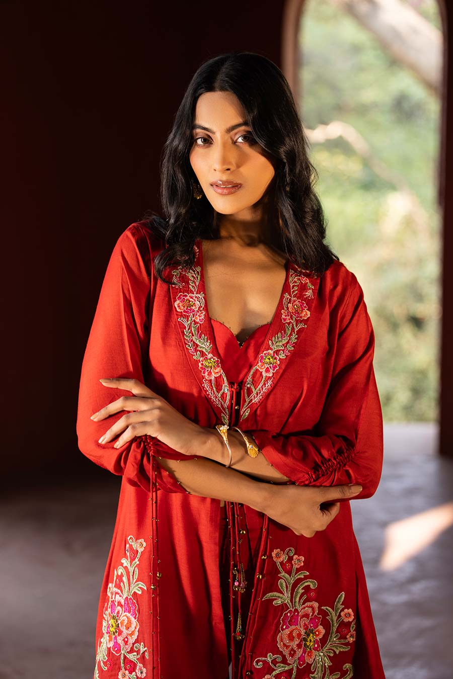 Rust Embroidered Shrug & Pant Co-Ord Set