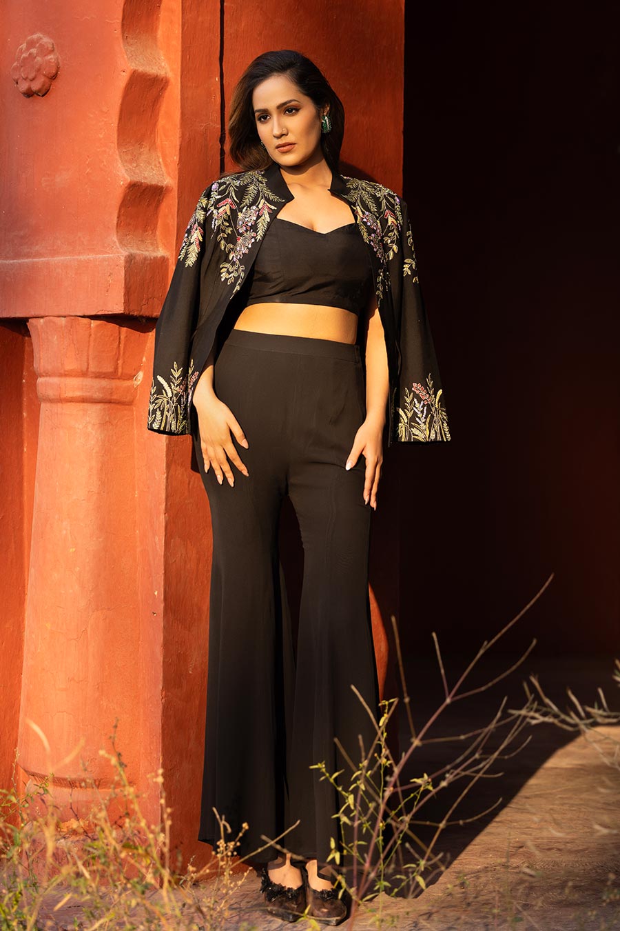 Black Embroidered Jacket Co-Ord Set
