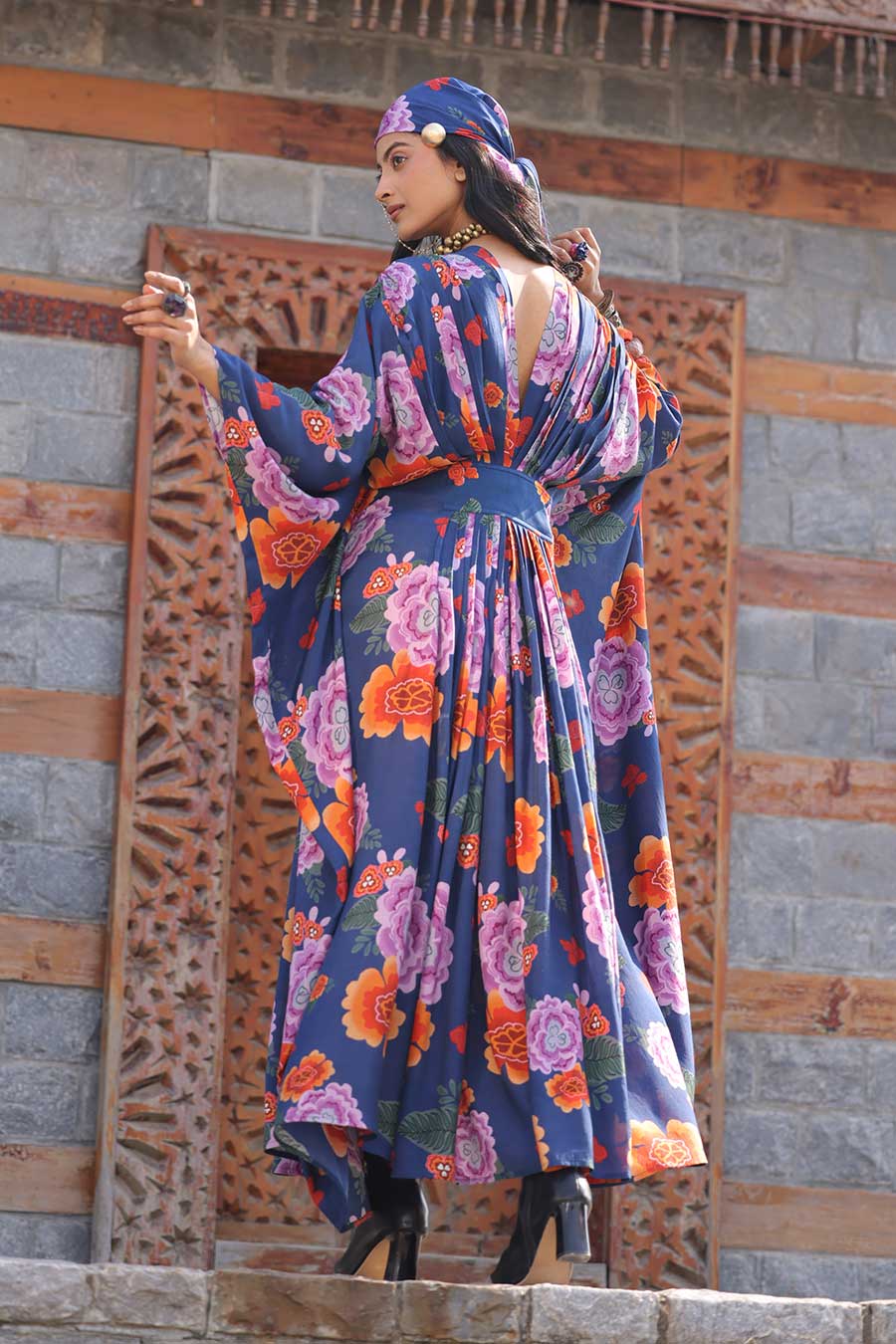 Blue Floral Printed Kaftan