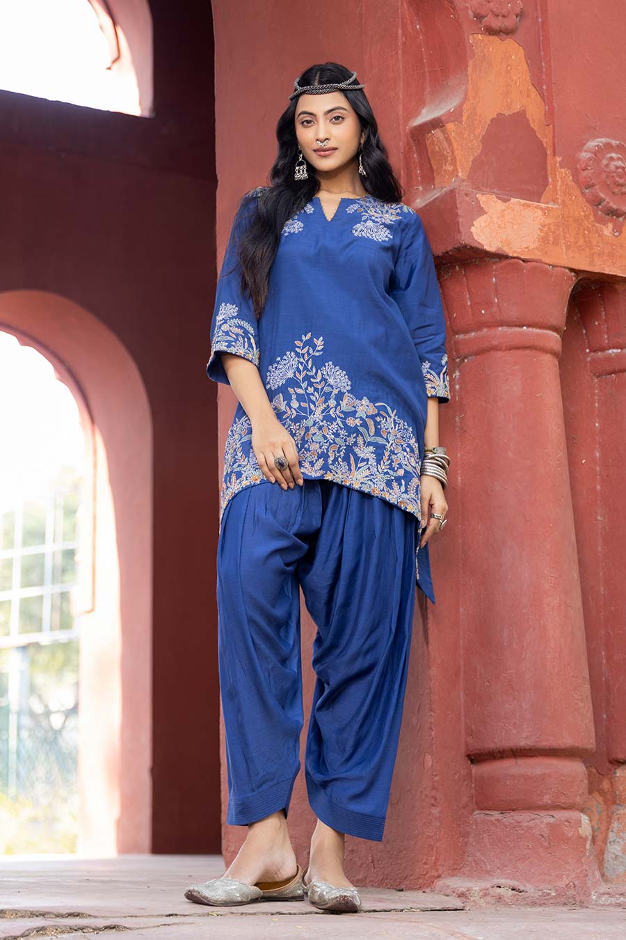 Blue Embroidered Short Kurta & Salwar Set