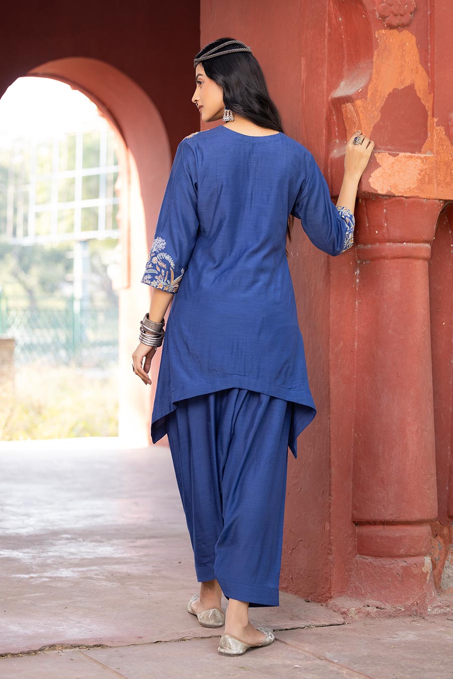 Blue Embroidered Short Kurta & Salwar Set