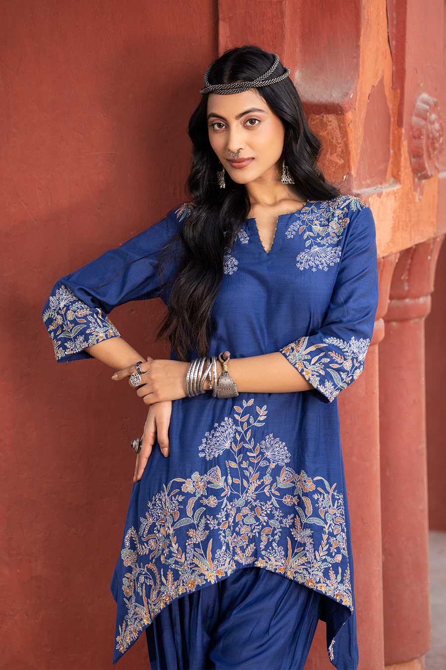 Blue Embroidered Short Kurta & Salwar Set