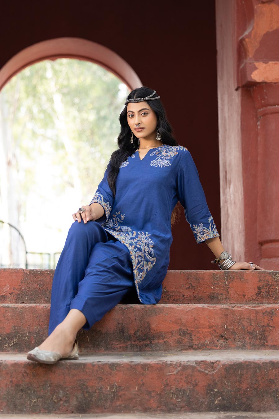 Blue Embroidered Short Kurta & Salwar Set