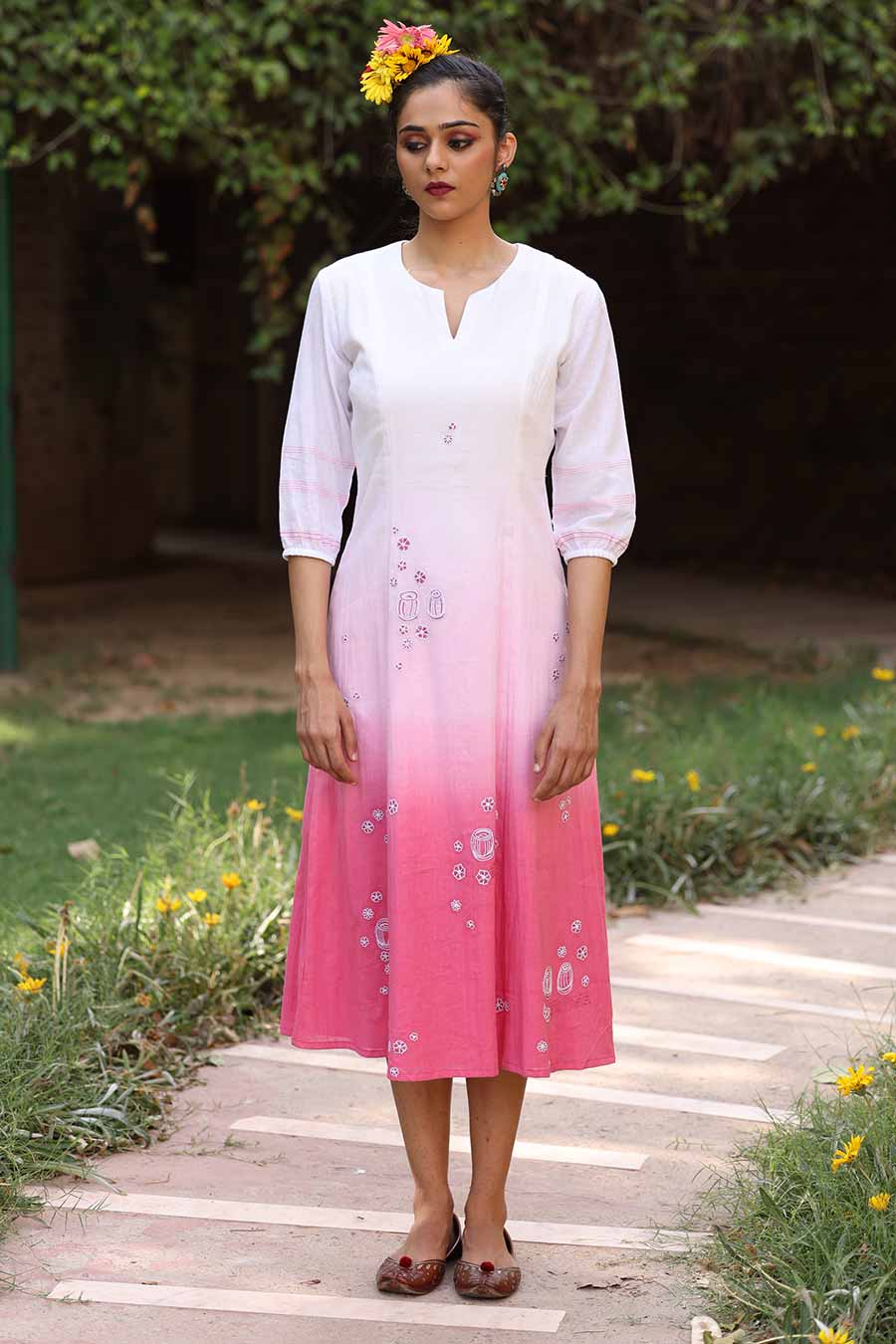 Pink Ombre Embroidered Dress