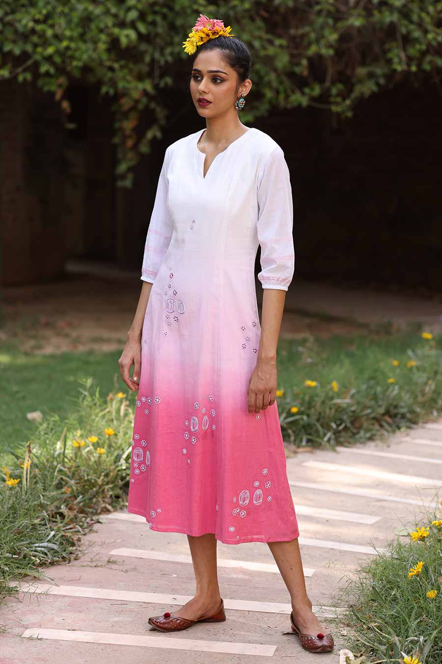 Pink Ombre Embroidered Dress