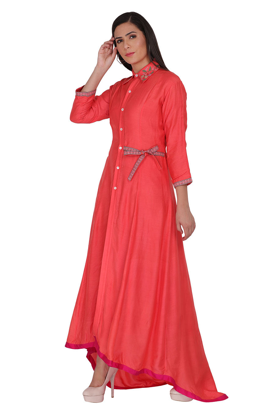 Red Embellished High-Low Dress