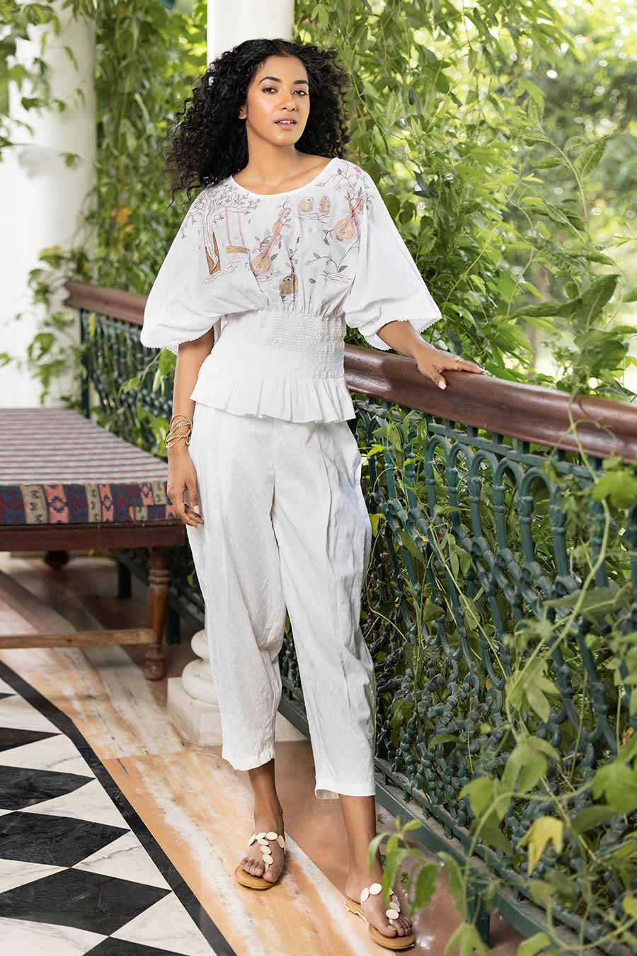 White Embellished Umbrella Top & Pant Co-Ord Set