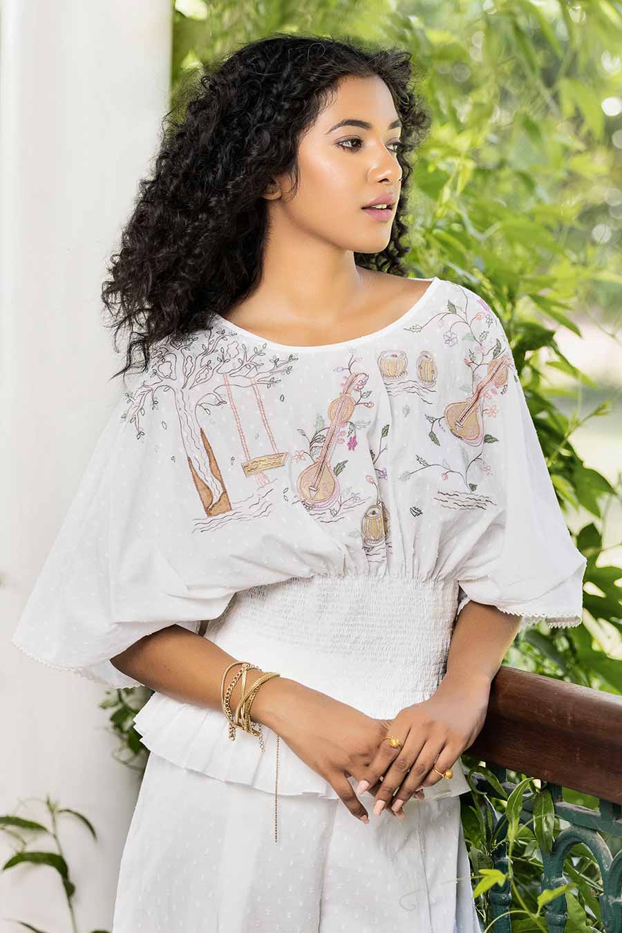 White Embellished Umbrella Top & Pant Co-Ord Set