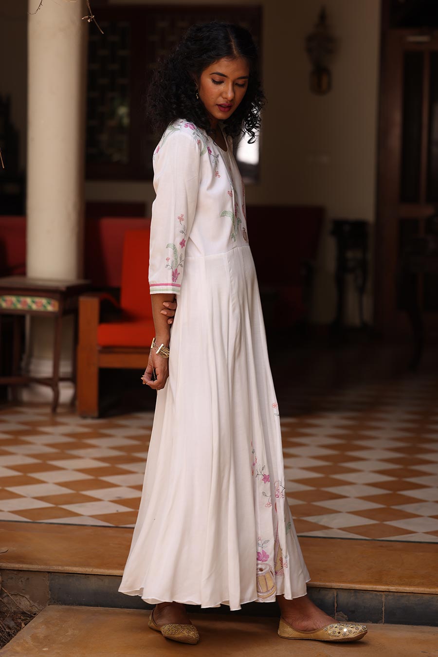 White Embroidered Anarkali Dress