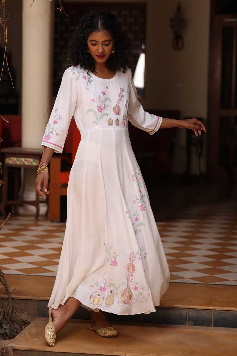 White Embroidered Anarkali Dress