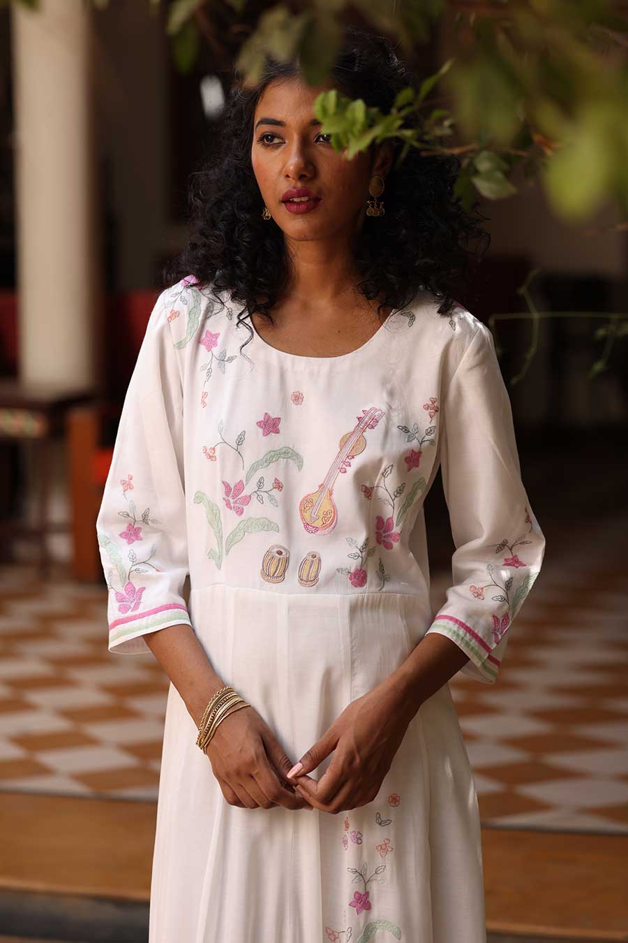 White Embroidered Anarkali Dress