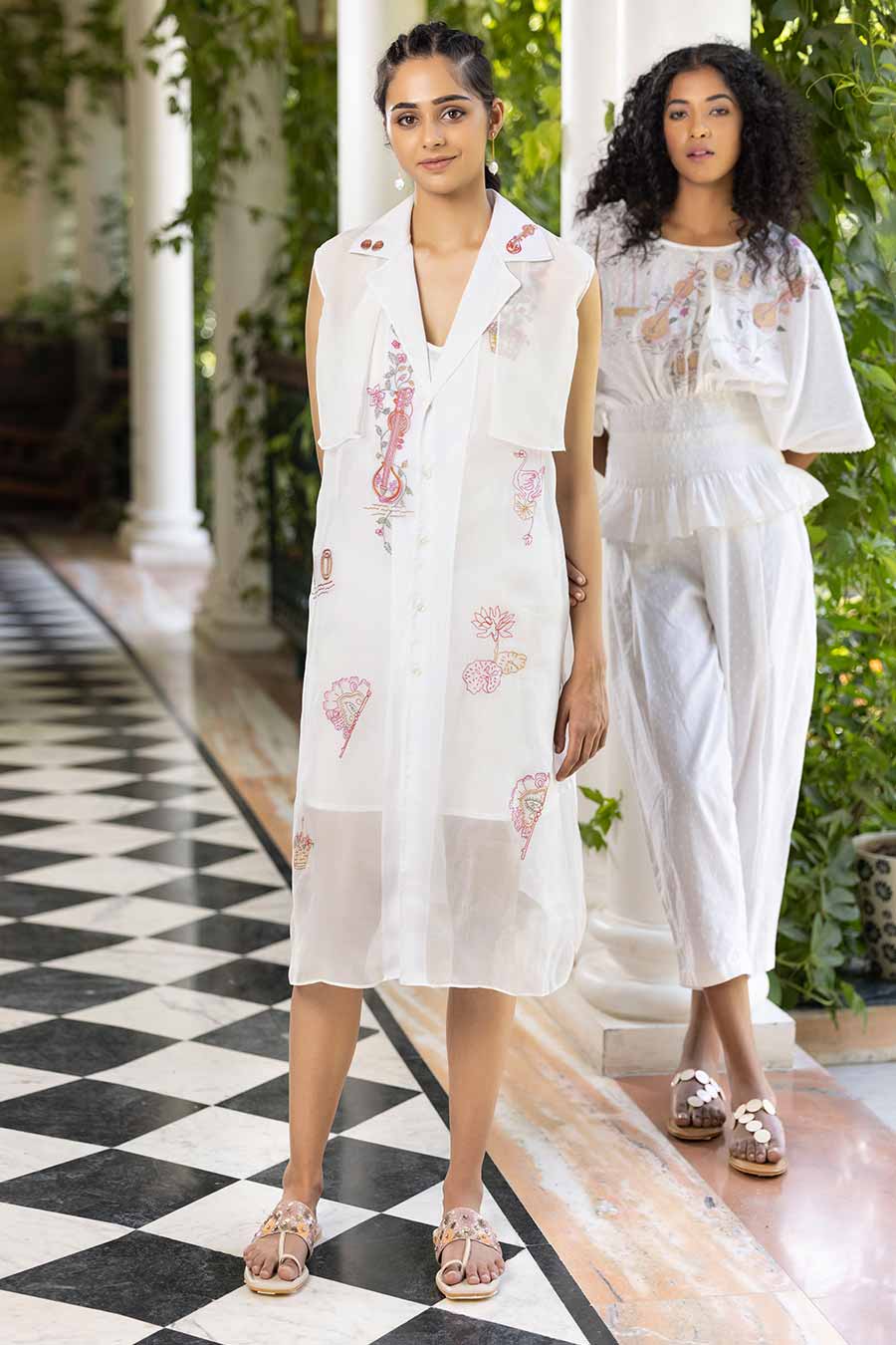 White Embroidered Trench Coat Dress