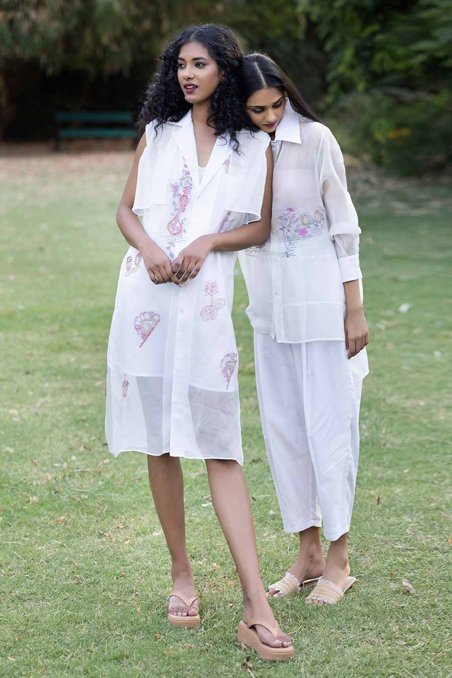 White Embroidered Trench Coat Dress