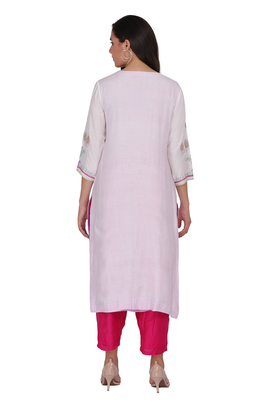 White Embroidered Kurta & Pink Pant Set