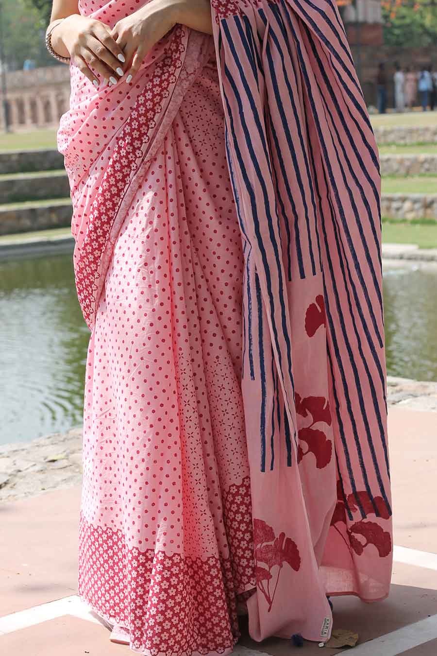 Pink Floral Hand-Block Printed Saree