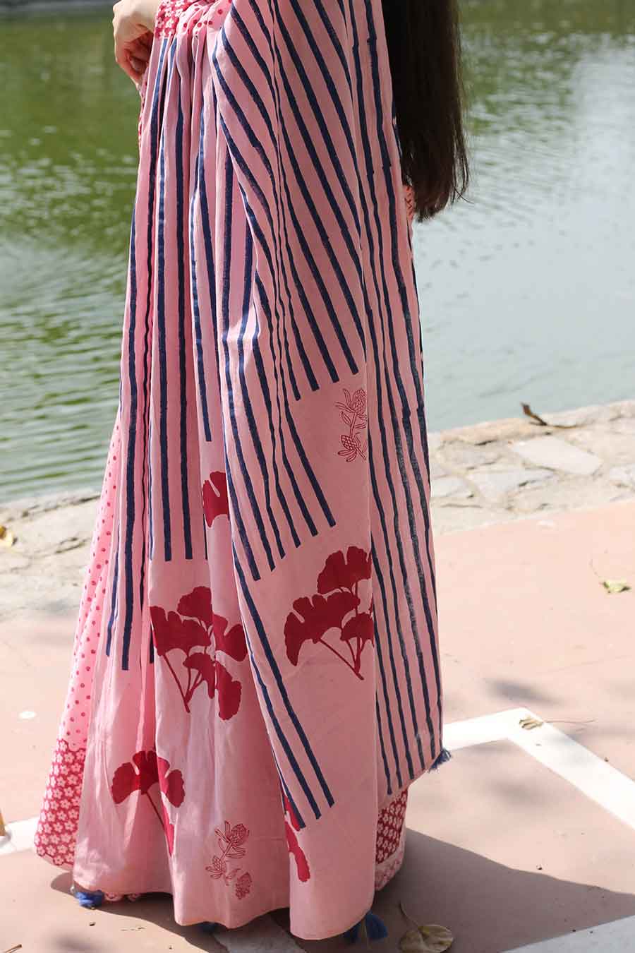Pink Floral Hand-Block Printed Saree