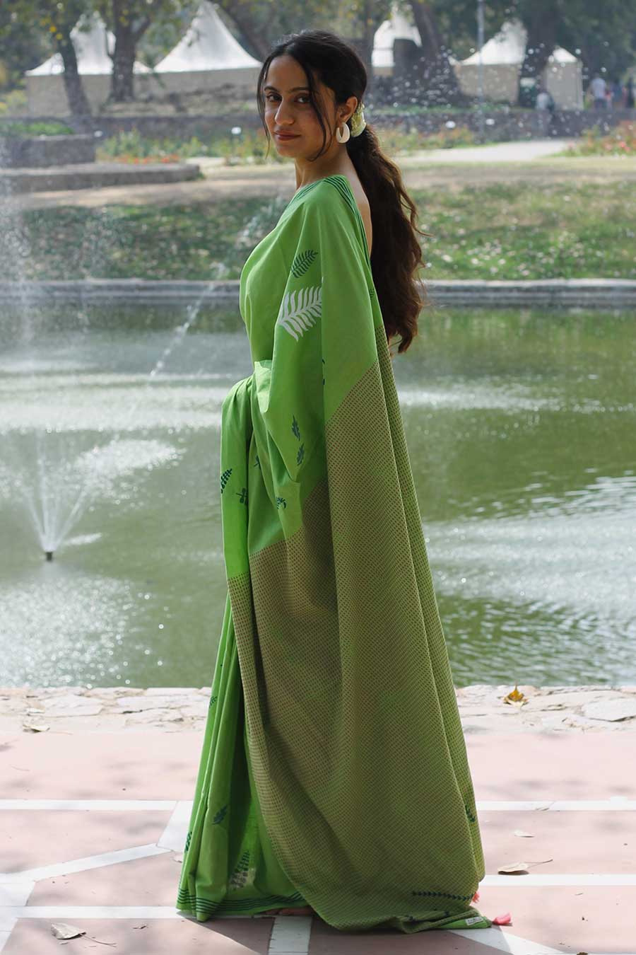 Green Nature Inspired Hand-Block Printed Saree