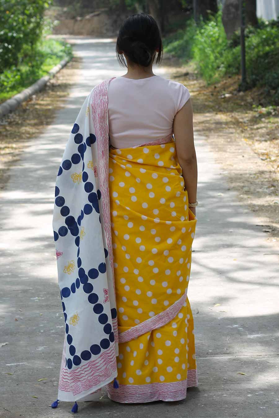 Yellow Hand-Block Printed Saree