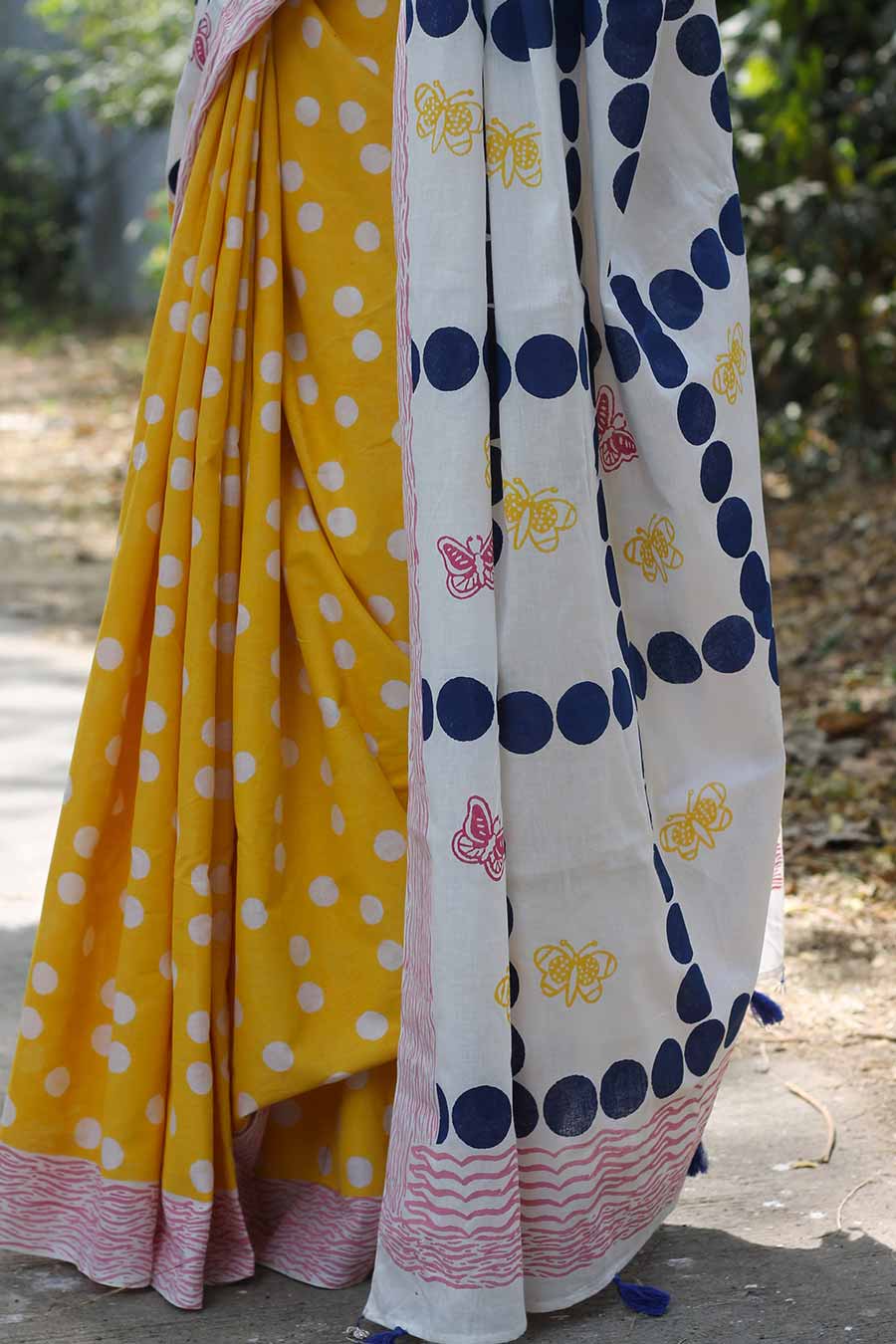 Yellow Hand-Block Printed Saree
