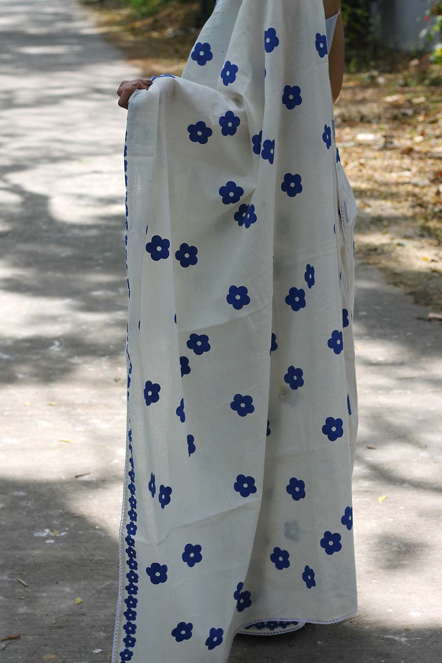 White Hand-Block Printed Saree