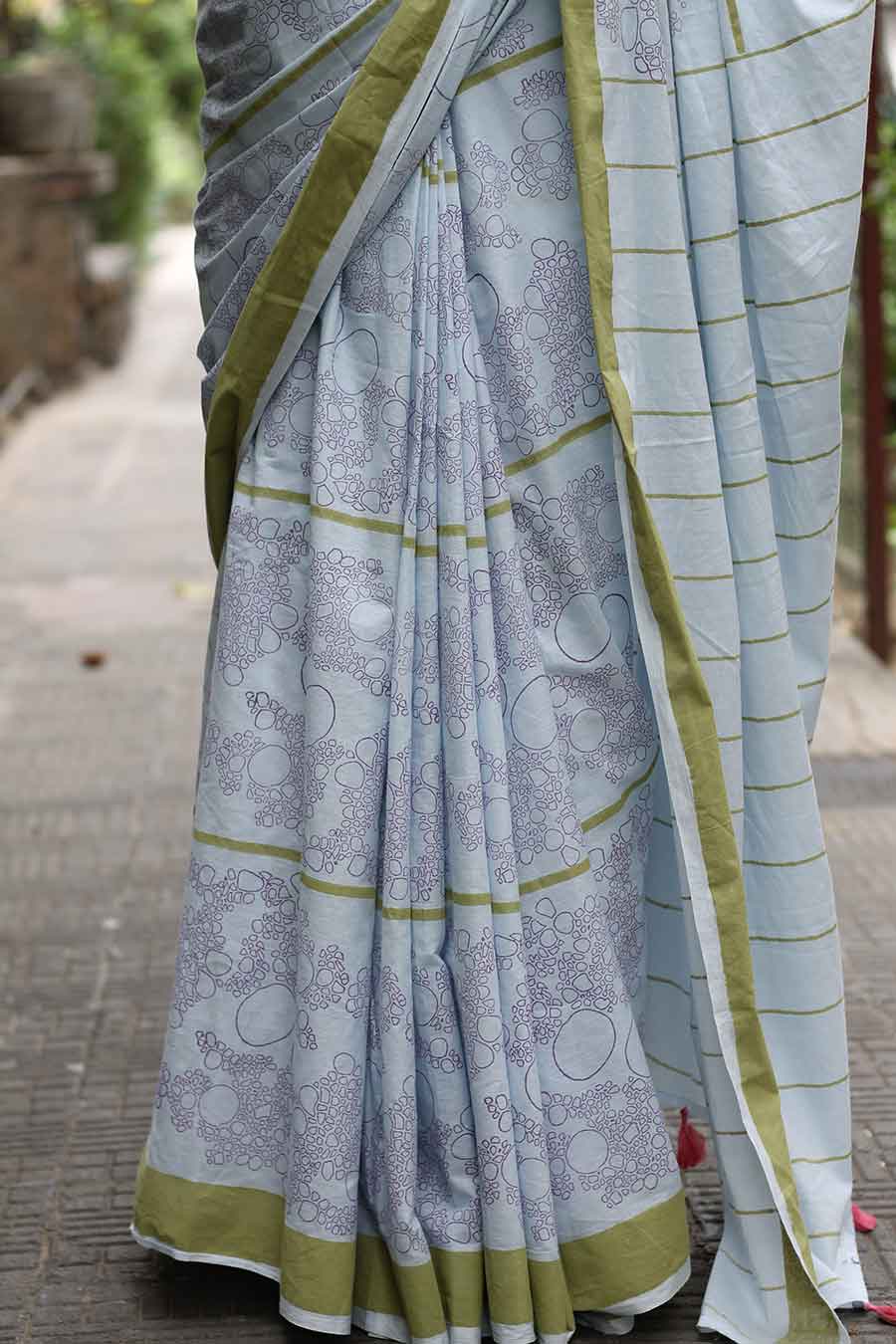 Blue Floral Hand-Block Printed Saree