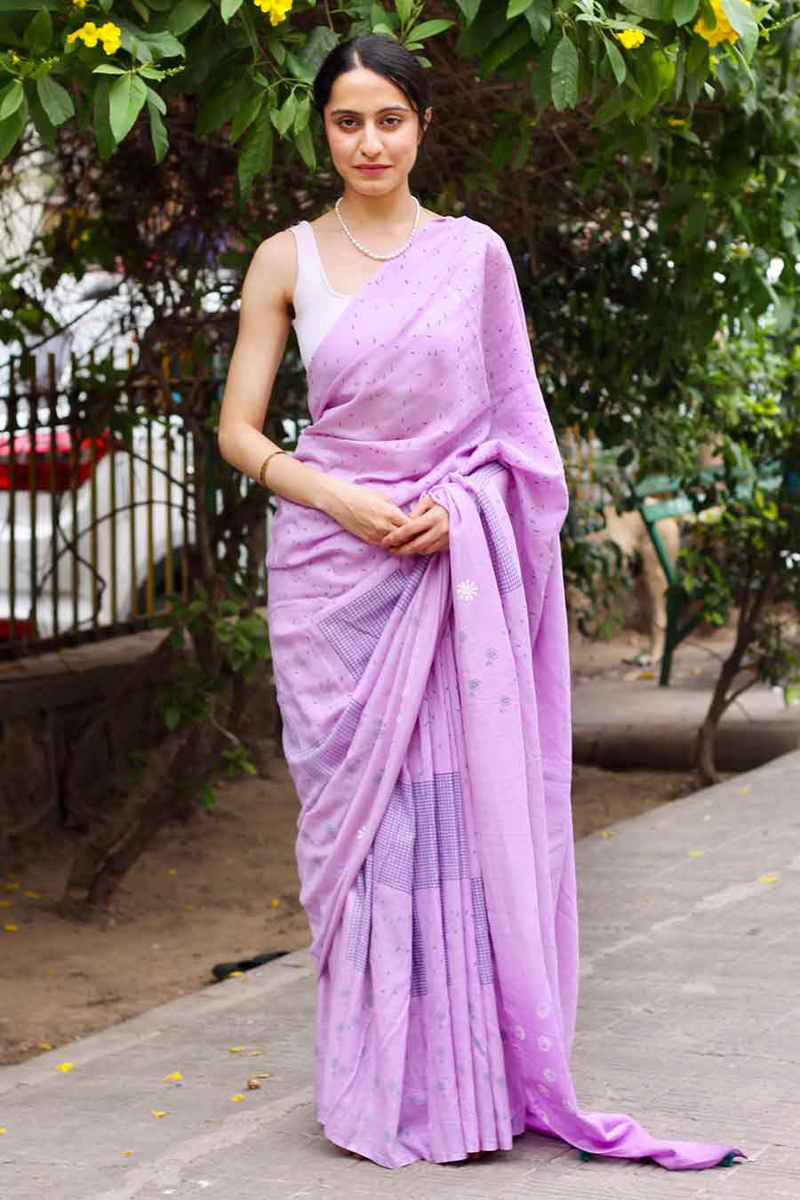 Lavender Floral Hand-Block Printed Saree