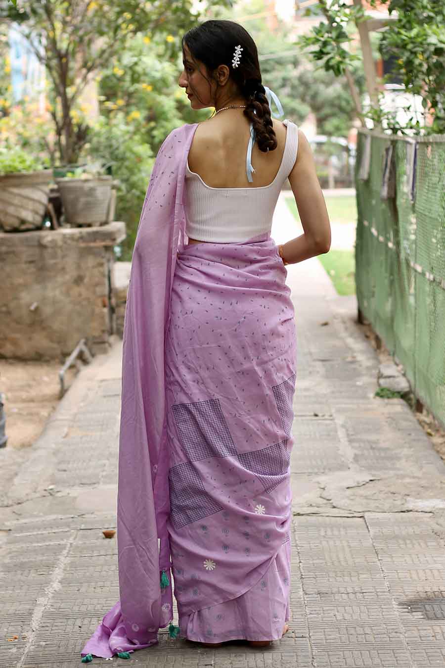 Lavender Floral Hand-Block Printed Saree