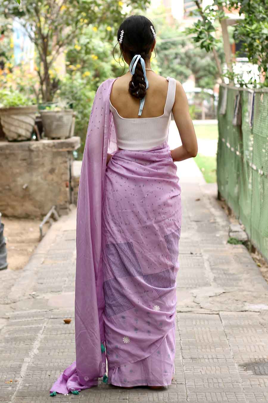 Lavender Floral Hand-Block Printed Saree