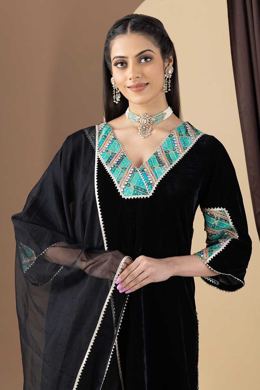 Black Embroidered Kurta Set