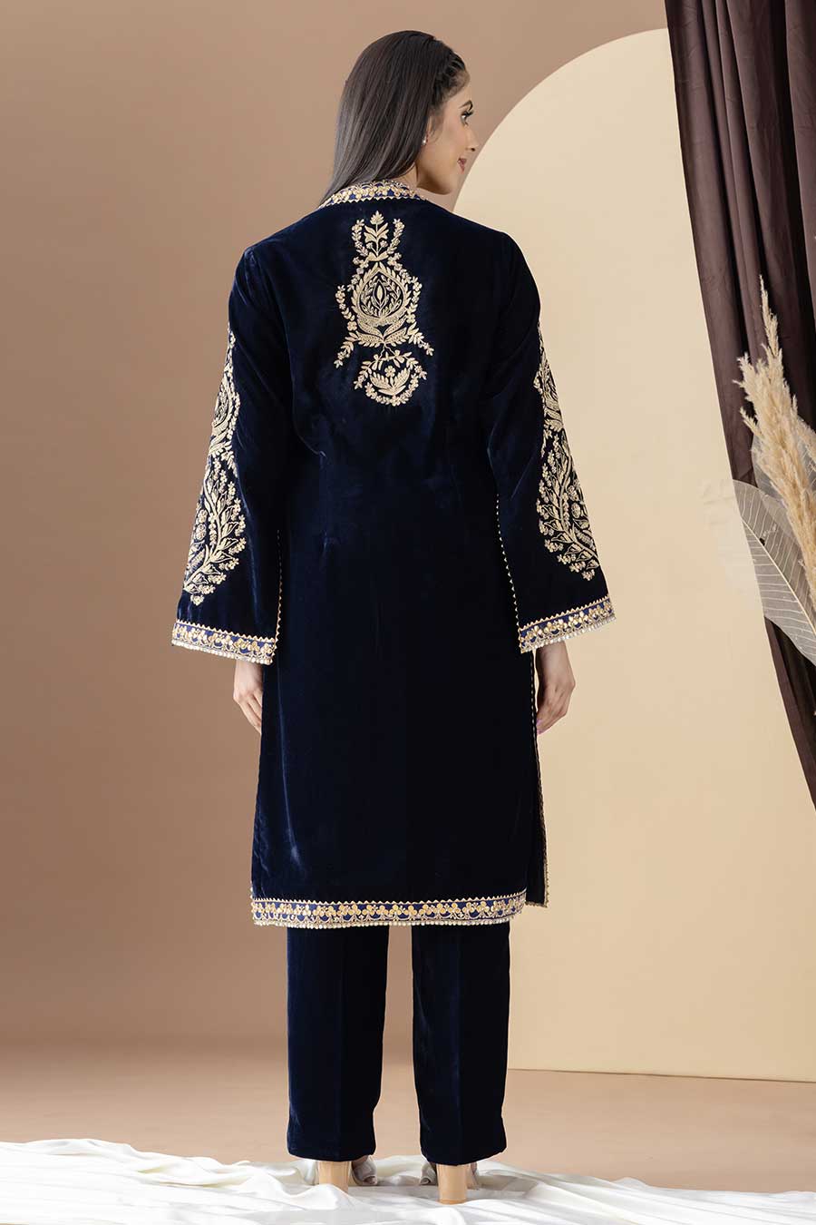 Navy Blue Embroidered Achkan & Pant Set