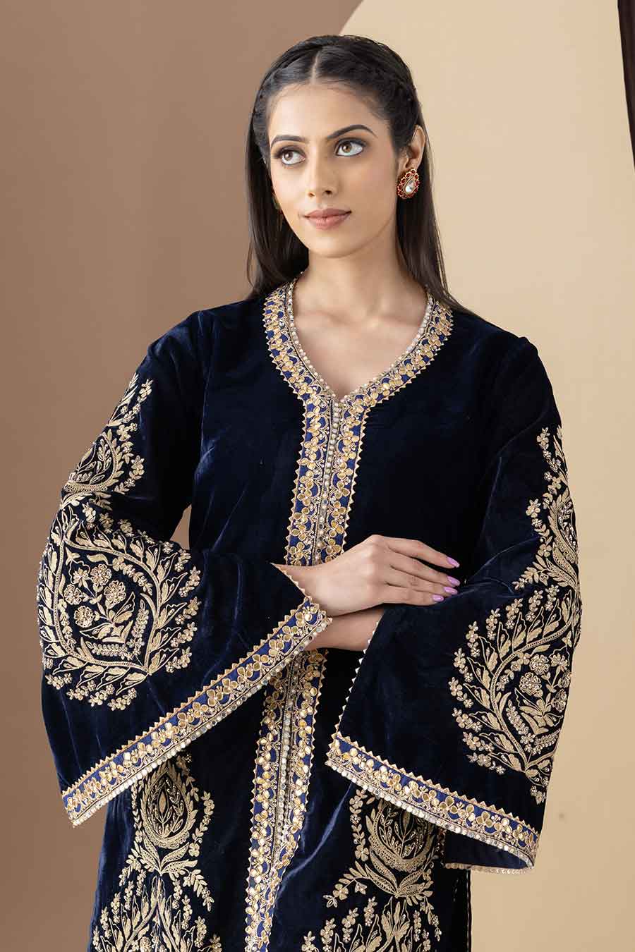 Navy Blue Embroidered Achkan & Pant Set