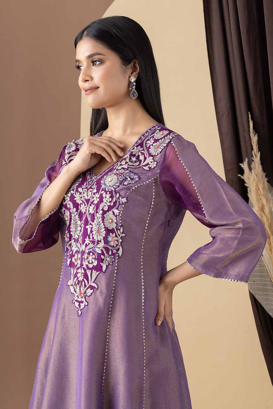 Purple Embroidered Kurta Set
