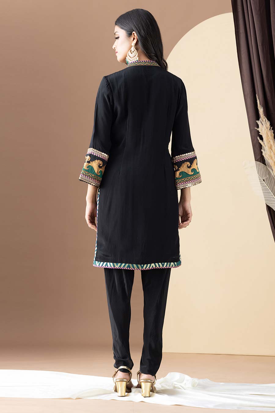 Black & Purple Embroidered Kurta Set
