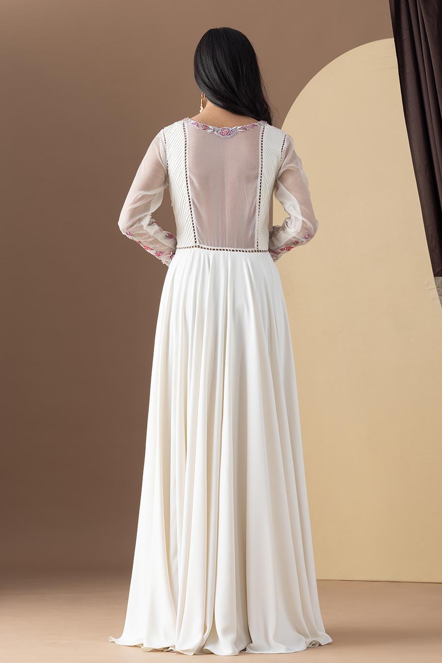 Ivory Embroidered Anarkali & Colour-Blocked Dupatta Set