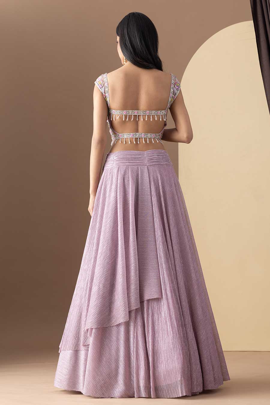 Lavender Embroidered Pleated Lehenga Set
