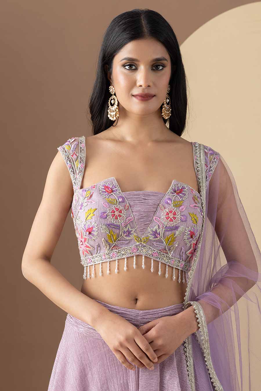 Lavender Embroidered Pleated Lehenga Set