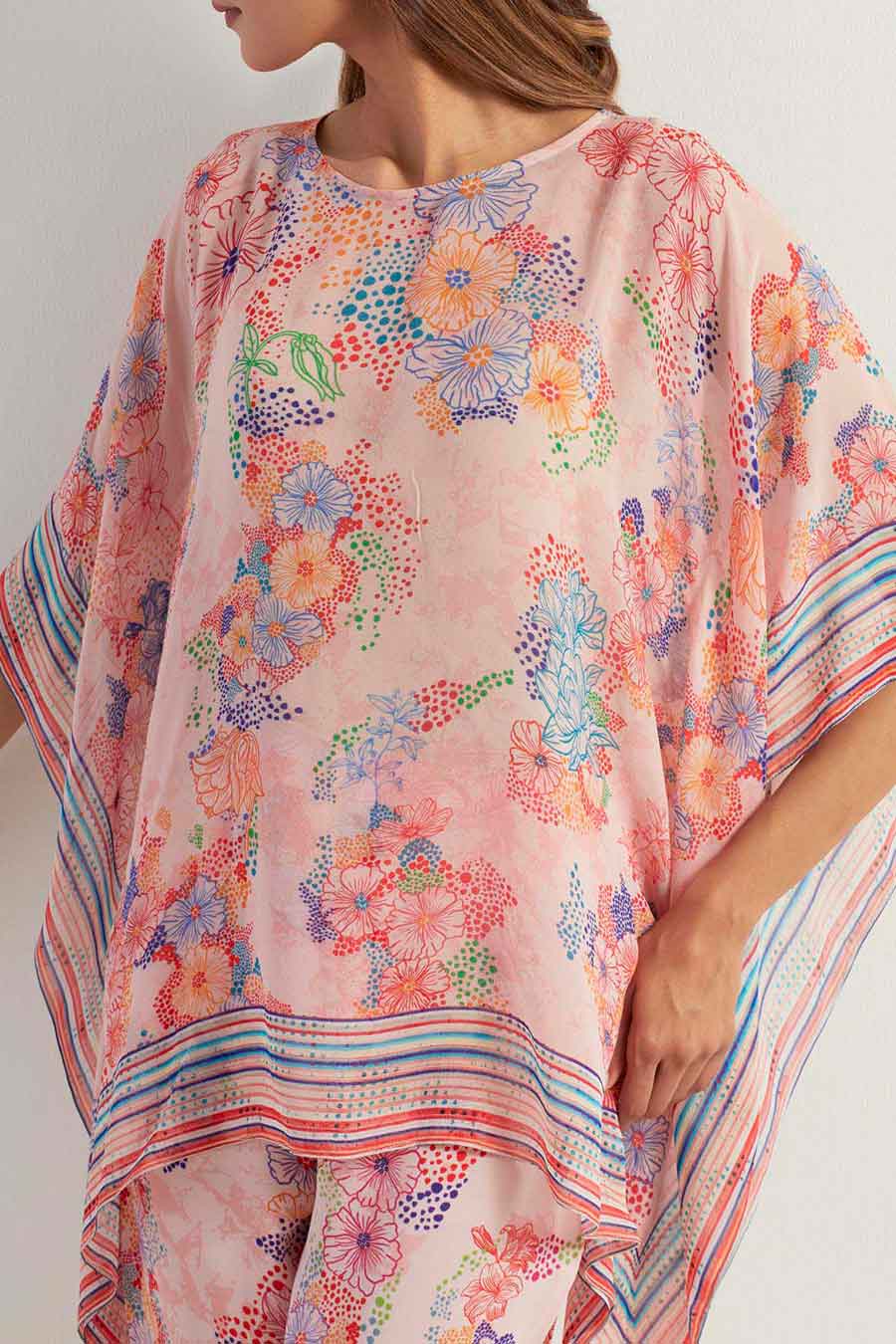 Printed Georgette Poncho Top & Pants Co-Ord Set