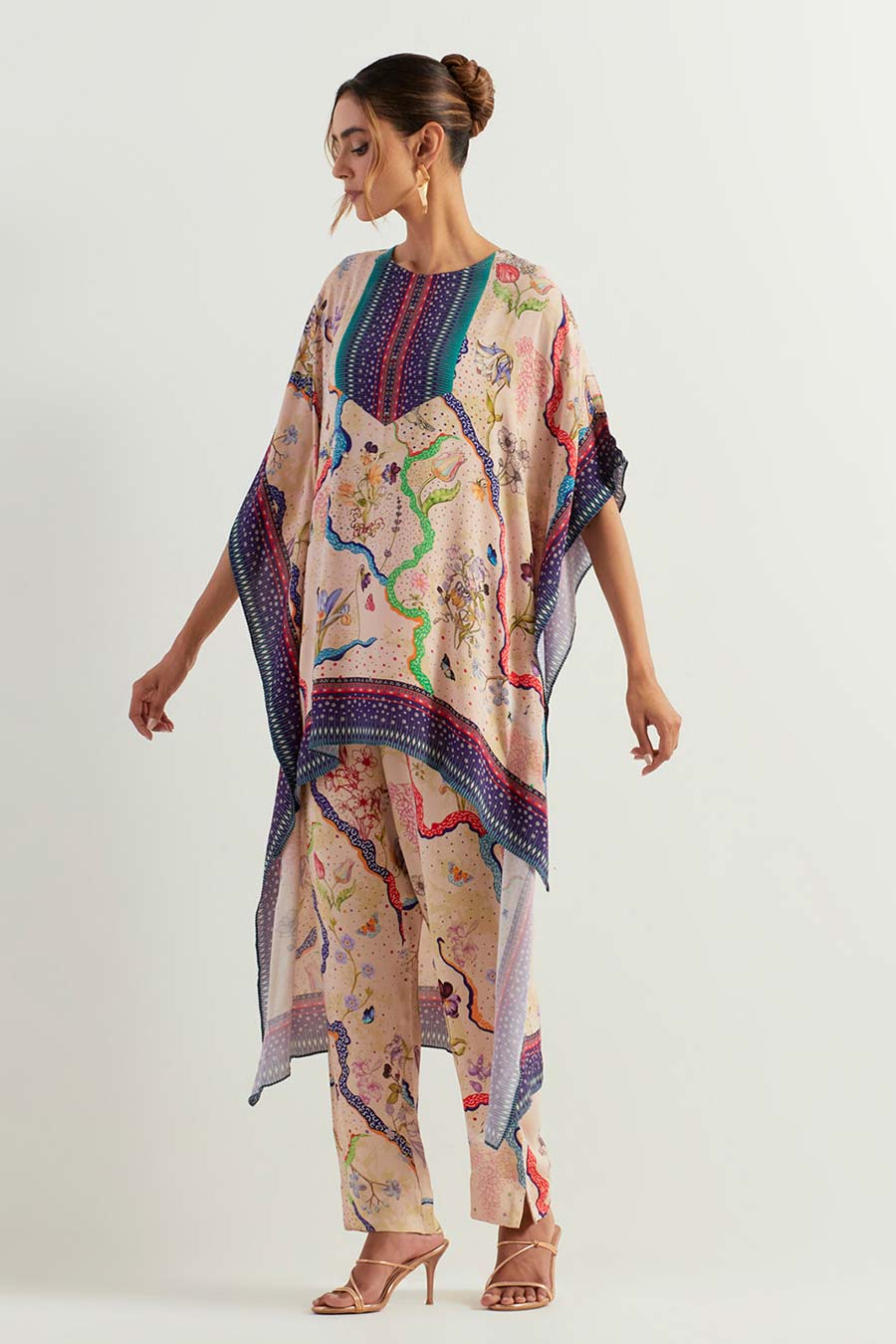 Eclectic Printed High-Low Tunic & Pants Co-Ord Set